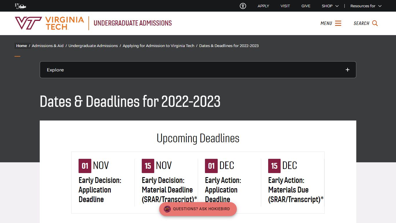 Dates & Deadlines for 2022-2023 | Virginia Tech