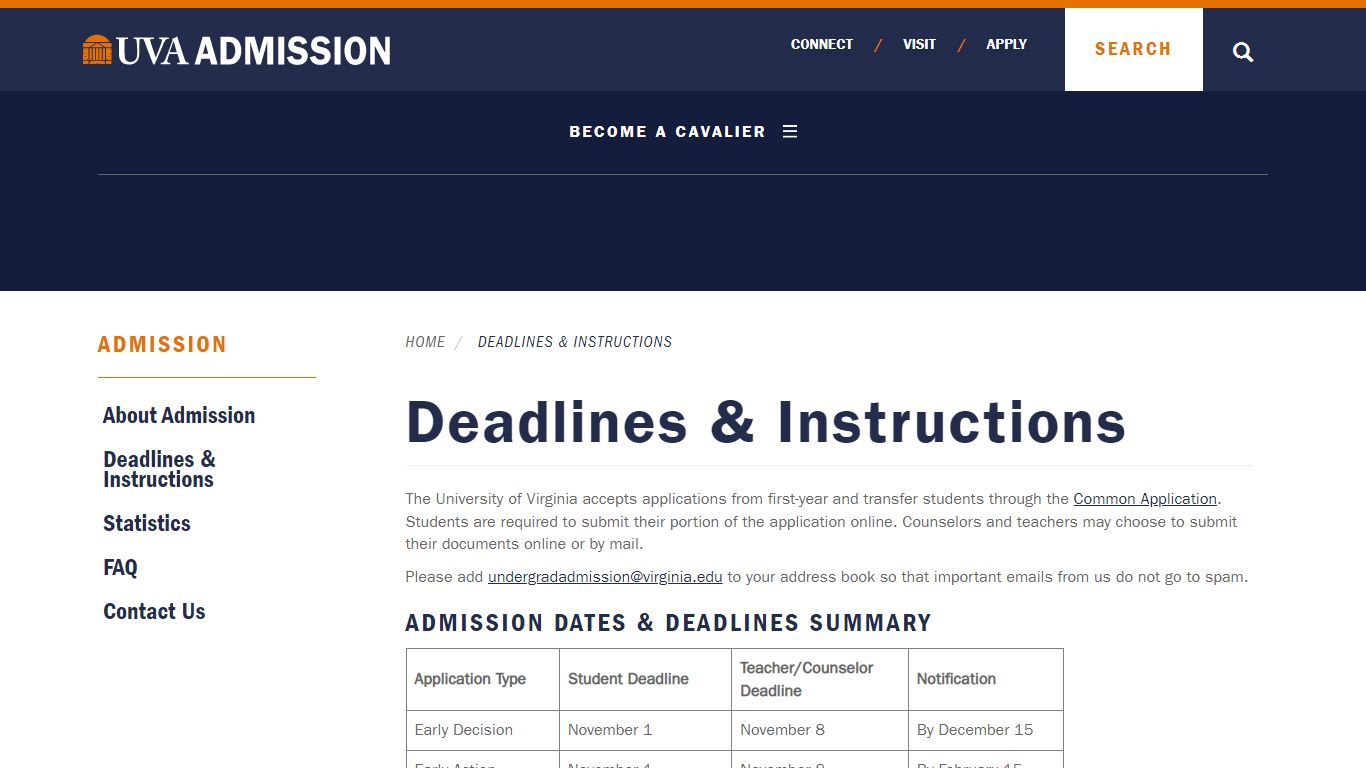 Deadlines & Instructions | The Office of Undergraduate Admission