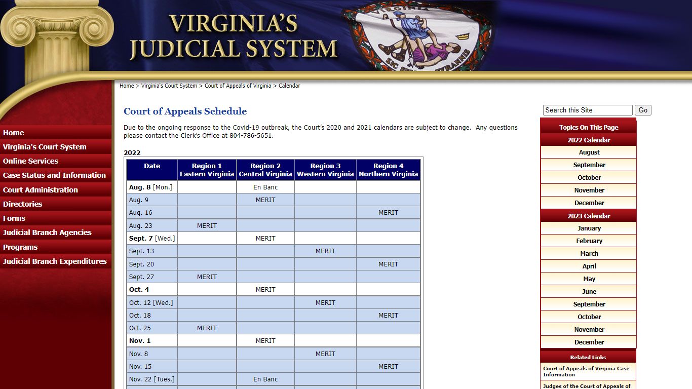Calendar - Judiciary of Virginia